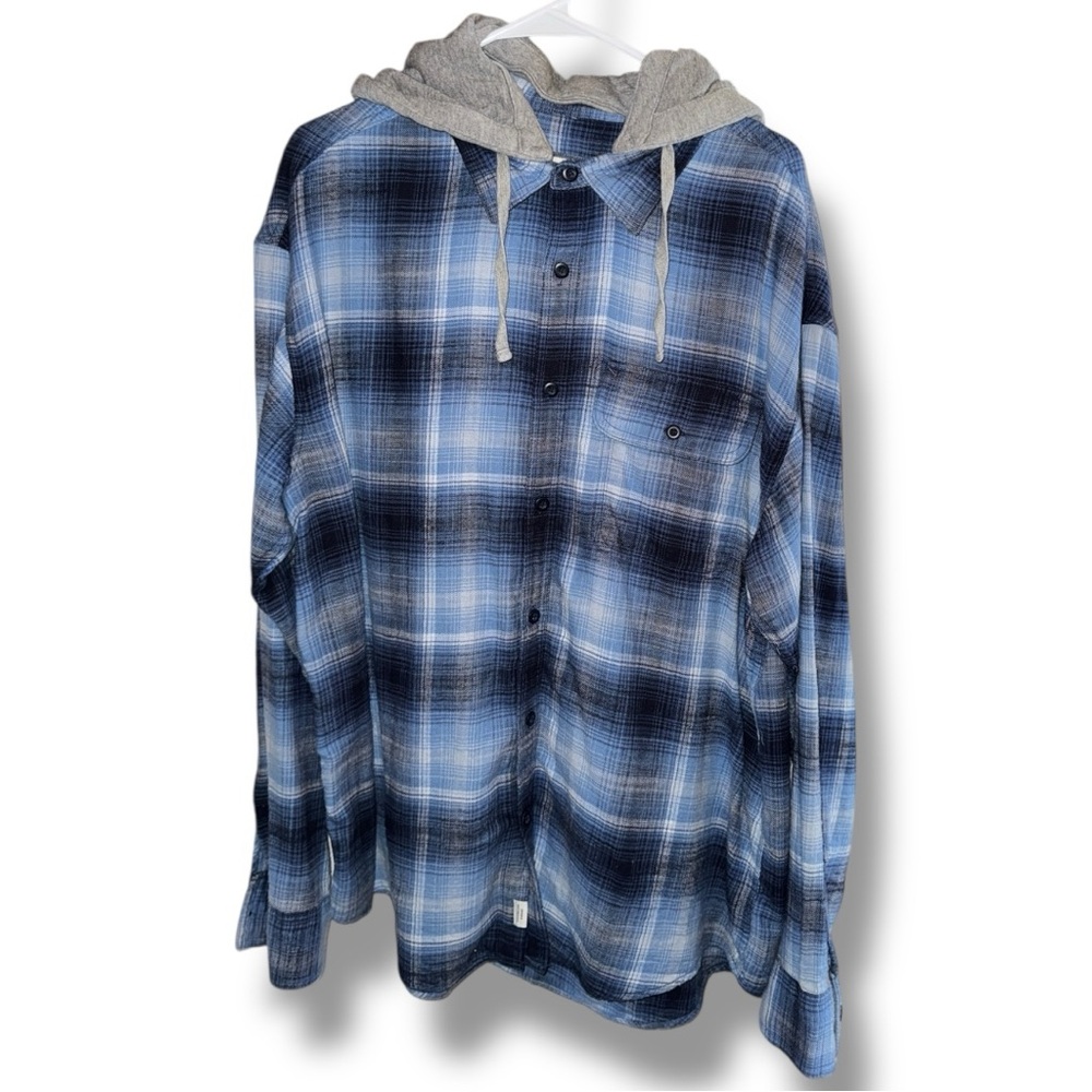 American Eagle Super Soft Flannel Shirt Hoodie Blue Plaid Removable Hood XL - Picture 5 of 16